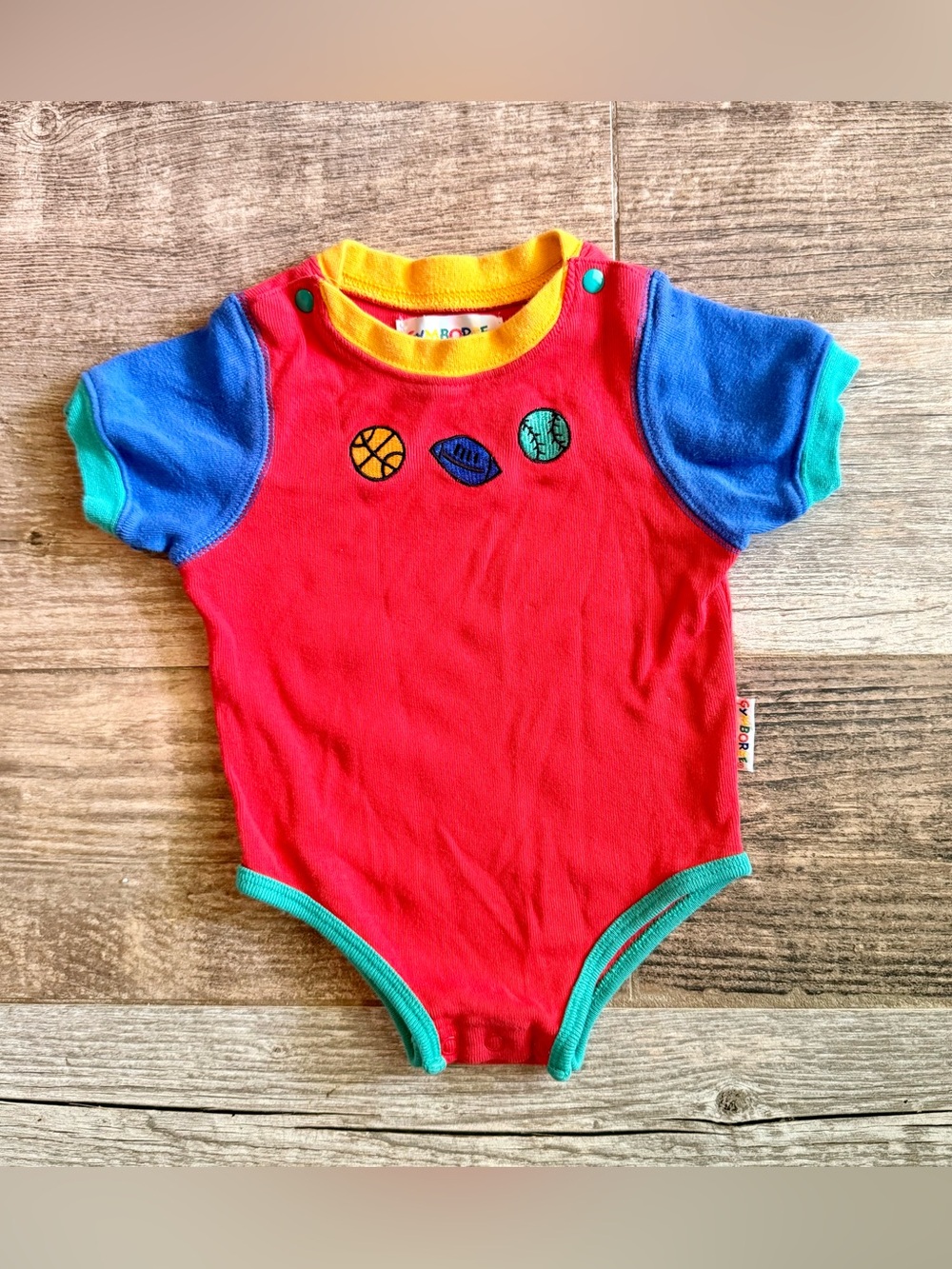 vintage Gymboree primary color block baby bodysuit embroidered sports infant 0/3